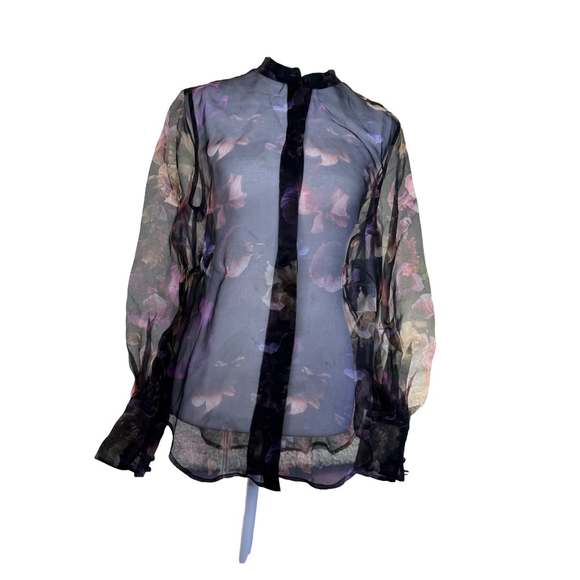 EQUIPMENT Boleyn Button front floral print sheer silk blouse size XL NEW - Picture 6 of 16